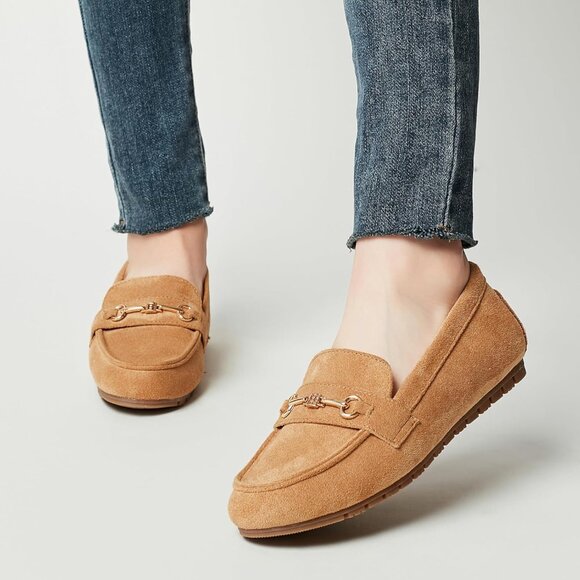 Women's Tan Suede Arch Support Casual Slip on Comfort Dressy Penny Loafers - Picture 4 of 9